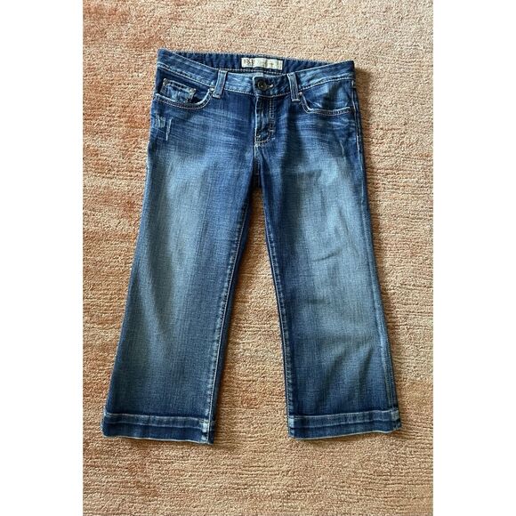 BKE Denim Lily Stretch Crop Jeans Size 28 Blue Mid Rise Flare Capri - Picture 1 of 8